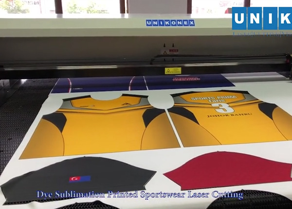 Dye sublimation printed sportswear laser cutting